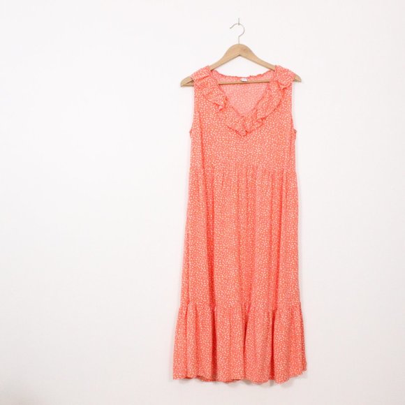 *Old Navy Ruffle V Neck, Pink Ditsy Floral Maxi Dress - Picture 4 of 8